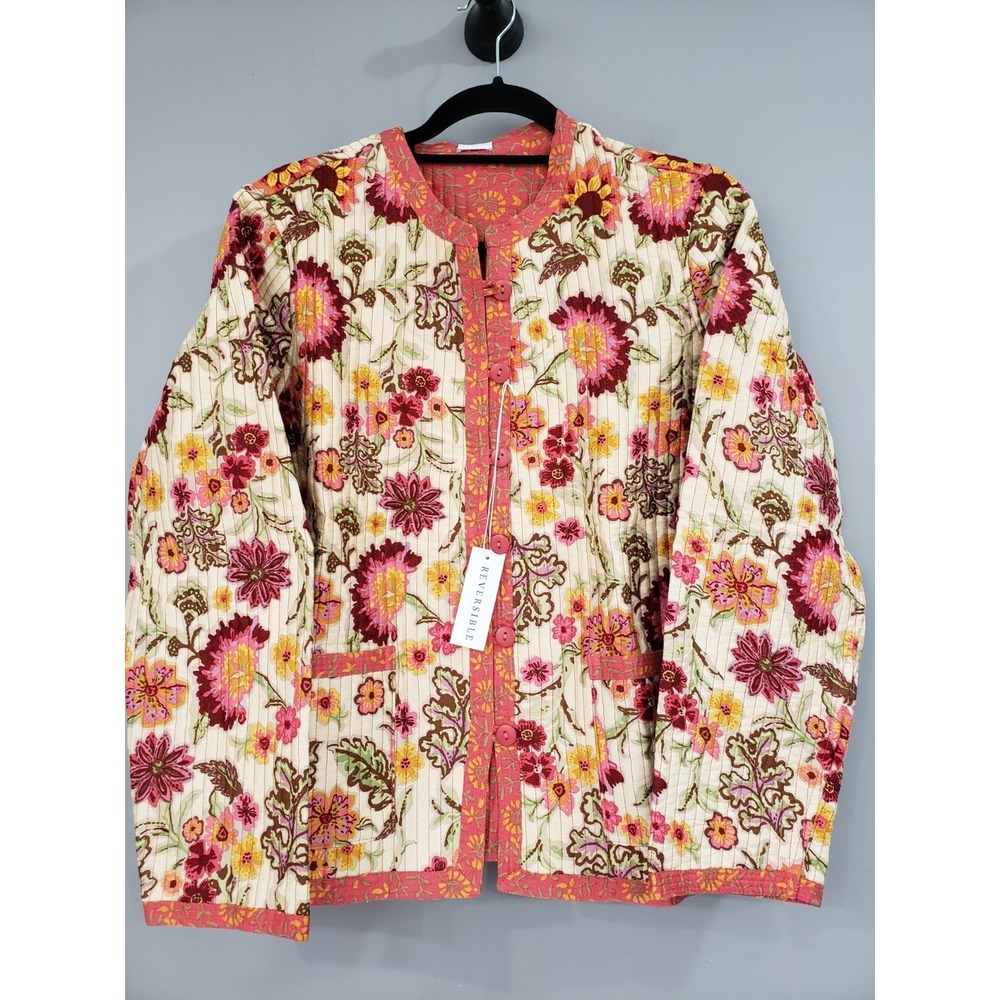 NEW Appleseeds Quilted Patchwork Floral Cottagecore Reversible Jacket PETITE LRG